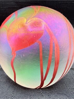Iridescent Glass Art Sphere with Red Heart Accent
